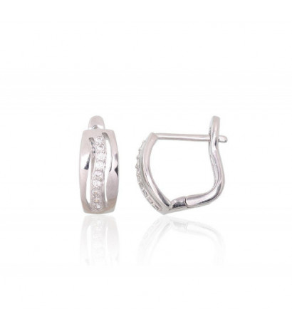 Silver earrings with 'english' lock 2204125(PRh-Gr)_CZ, Silver 925°, Rhodium (Plating), Zirkons