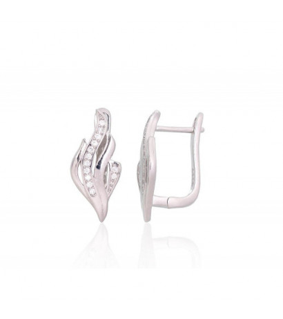 Silver earrings with 'english' lock 2204130(PRh-Gr)_CZ, Silver 925°, Rhodium (Plating), Zirkons