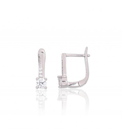 Silver earrings with 'english' lock 2204103(PRh-Gr)_CZ, Silver 925°, Rhodium (Plating), Zirkons