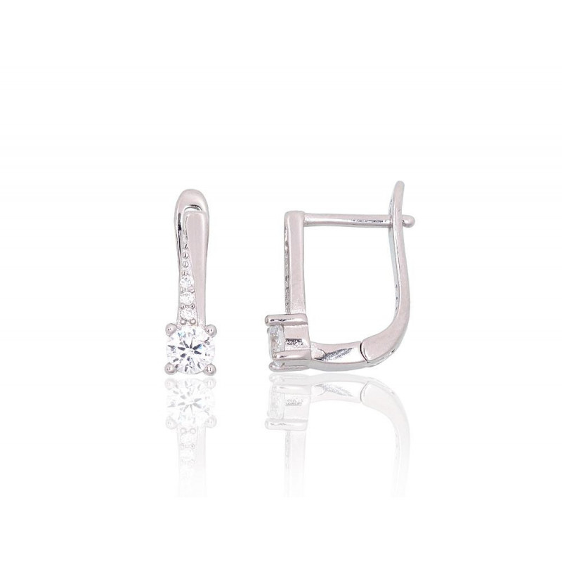 Silver earrings with 'english' lock 2204103(PRh-Gr)_CZ, Silver 925°, Rhodium (Plating), Zirkons