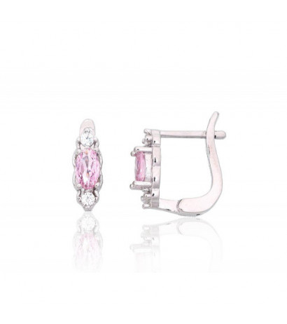 Silver earrings with 'english' lock 2204112(PRh-Gr)_CZ+CZ-PI, Silver 925°, Rhodium (Plating), Zirkons