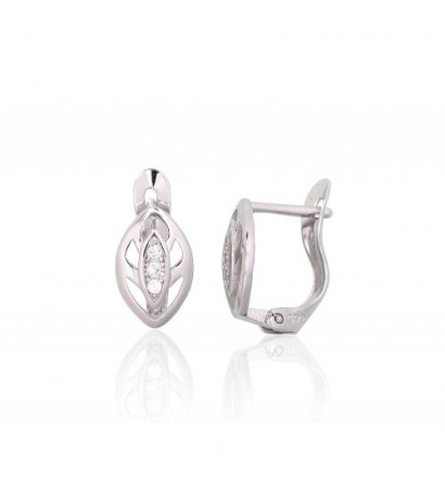 Silver earrings with 'english' lock 2204114(PRh-Gr)_CZ, Silver 925°, Rhodium (Plating), Zirkons