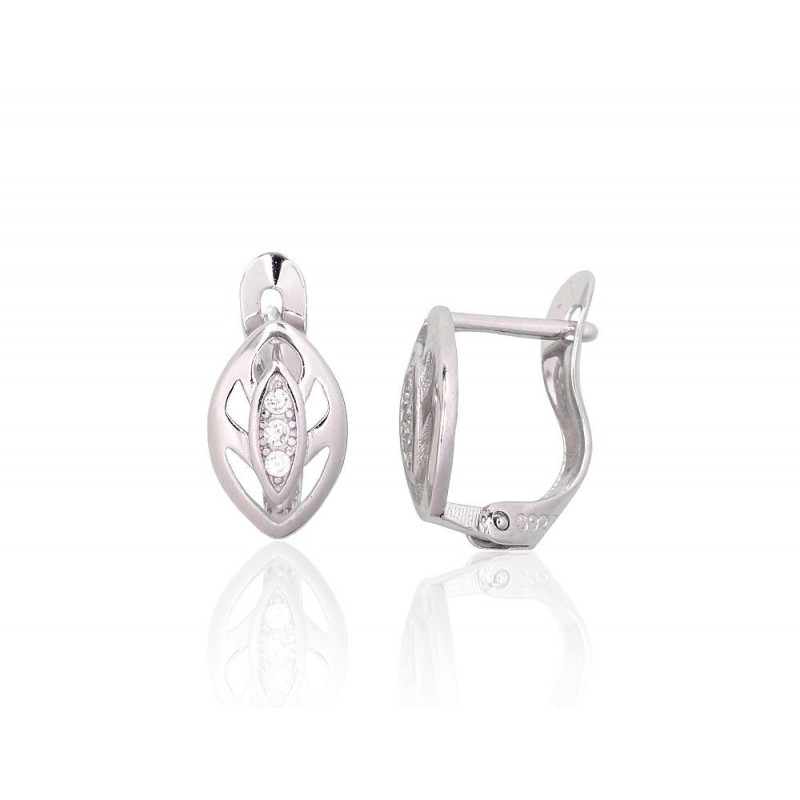 Silver earrings with 'english' lock 2204114(PRh-Gr)_CZ, Silver 925°, Rhodium (Plating), Zirkons