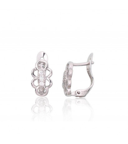 Silver earrings with 'english' lock 2204119(PRh-Gr)_CZ, Silver 925°, Rhodium (Plating), Zirkons