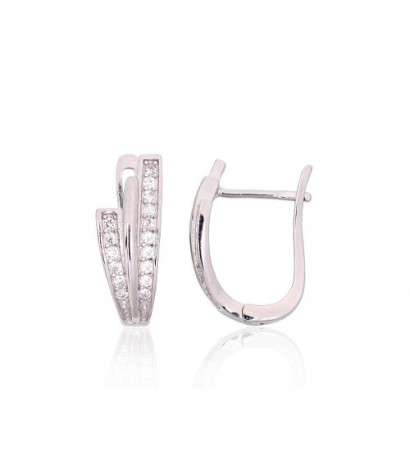 Silver earrings with 'english' lock 2204128(PRh-Gr)_CZ, Silver 925°, Rhodium (Plating), Zirkons