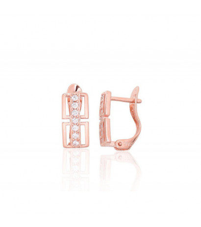 Silver earrings with 'english' lock 2204121(PAu-R)_CZ, Silver 925°, red gold (Plating), Zirkons