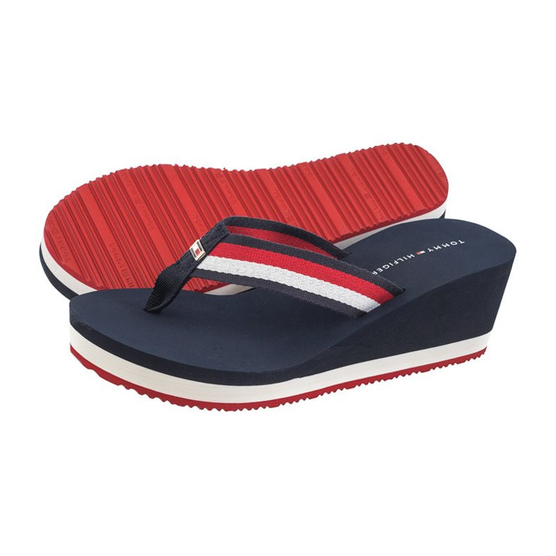 Tommy Hilfiger Corporate Wedge Beach Sandal Red/White/Blue FW0FW07987 0G0 (TH1080-a) kurpes