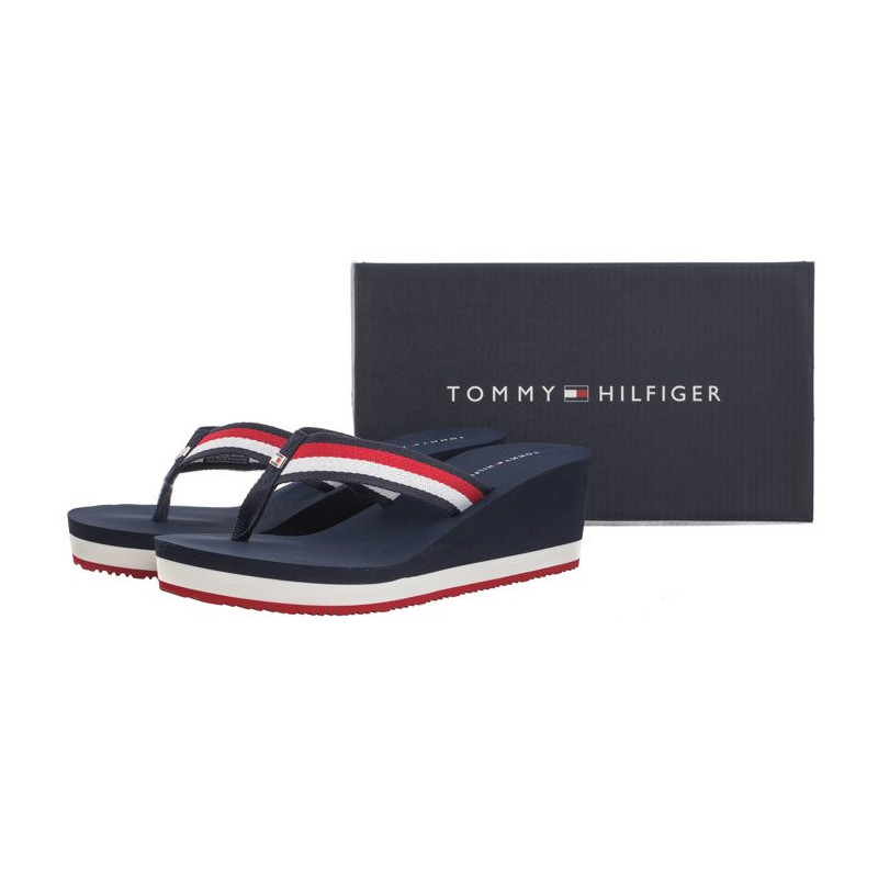 Tommy Hilfiger Corporate Wedge Beach Sandal Red/White/Blue FW0FW07987 0G0 (TH1080-a) kurpes