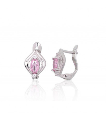 Silver earrings with 'english' lock 2200763(PRh-Gr)_CZ+CZ-PI, Silver 925°, Rhodium (Plating), Zirkons