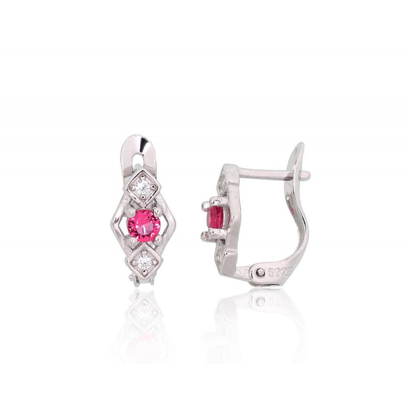 Silver earrings with 'english' lock 2200787(PRh-Gr)_CZ+CZ-RO, Silver 925°, Rhodium (Plating), Zirkons