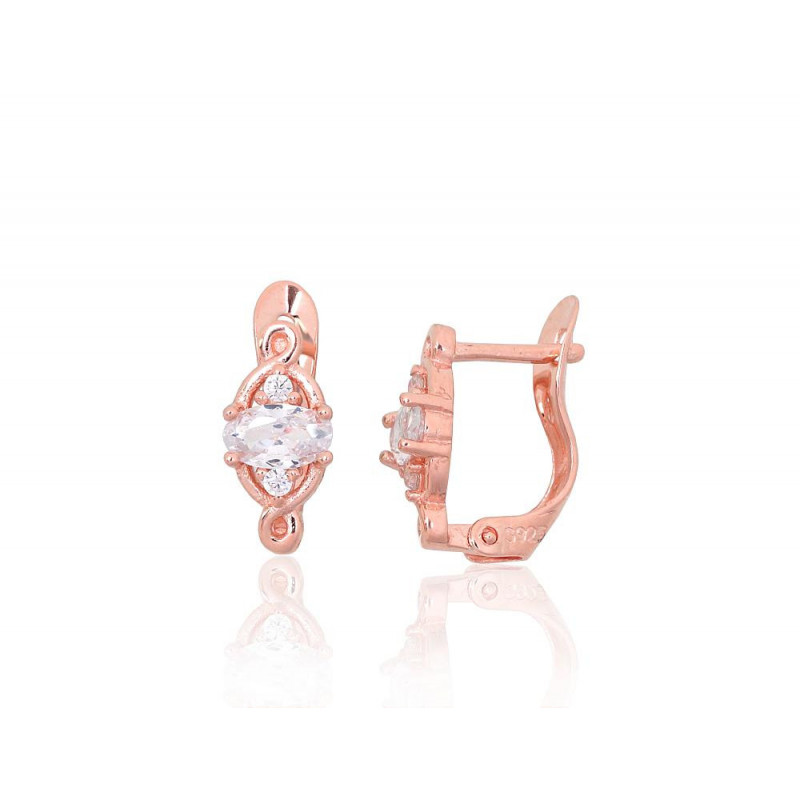 Silver earrings with 'english' lock 2201200(PAu-R)_CZ, Silver 925°, red gold (Plating), Zirkons