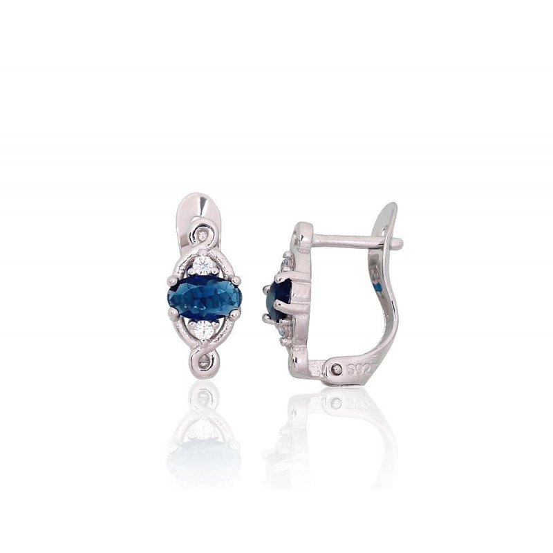 Silver earrings with 'english' lock 2201200(PRh-Gr)_CZ+CZ-B, Silver 925°, Rhodium (Plating), Zirkons