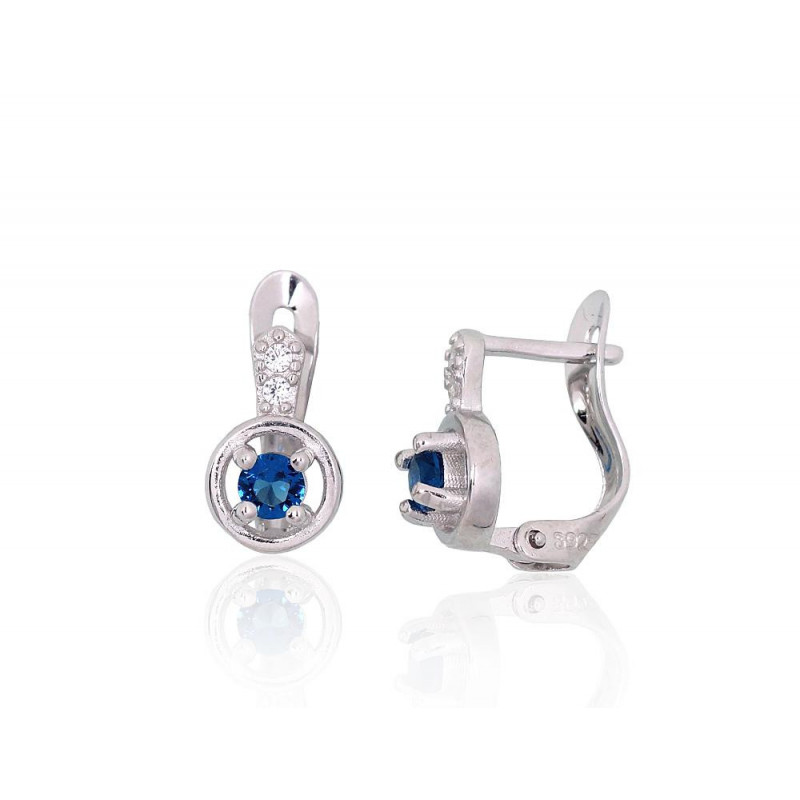 Silver earrings with 'english' lock 2201203(PRh-Gr)_CZ+CZ-B, Silver 925°, Rhodium (Plating), Zirkons