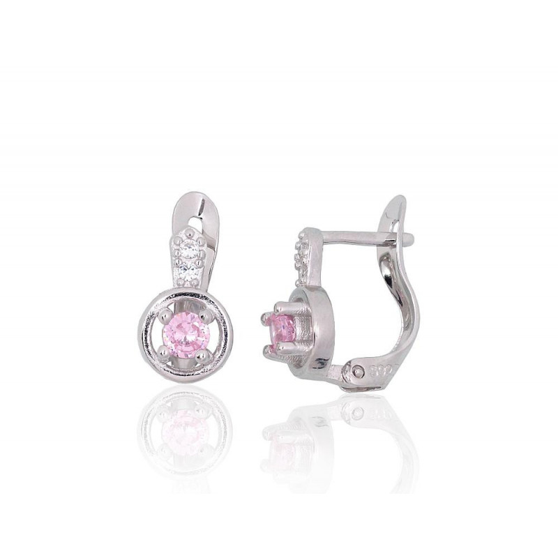 Silver earrings with 'english' lock 2201203(PRh-Gr)_CZ+CZ-PI, Silver 925°, Rhodium (Plating), Zirkons