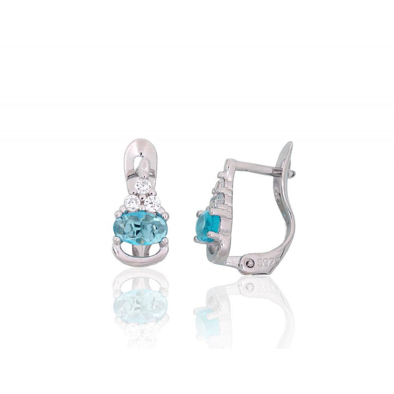 Silver earrings with 'english' lock 2201515(PRh-Gr)_CZ+CZ-AQ, Silver 925°, Rhodium (Plating), Zirkons