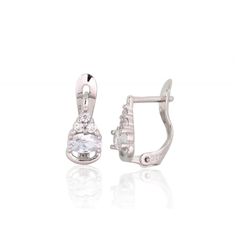 Silver earrings with 'english' lock 2201515(PRh-Gr)_CZ, Silver 925°, Rhodium (Plating), Zirkons