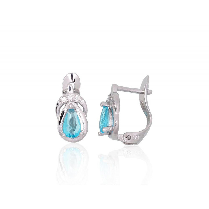 Silver earrings with 'english' lock 2201516(PRh-Gr)_CZ+CZ-AQ, Silver 925°, Rhodium (Plating), Zirkons