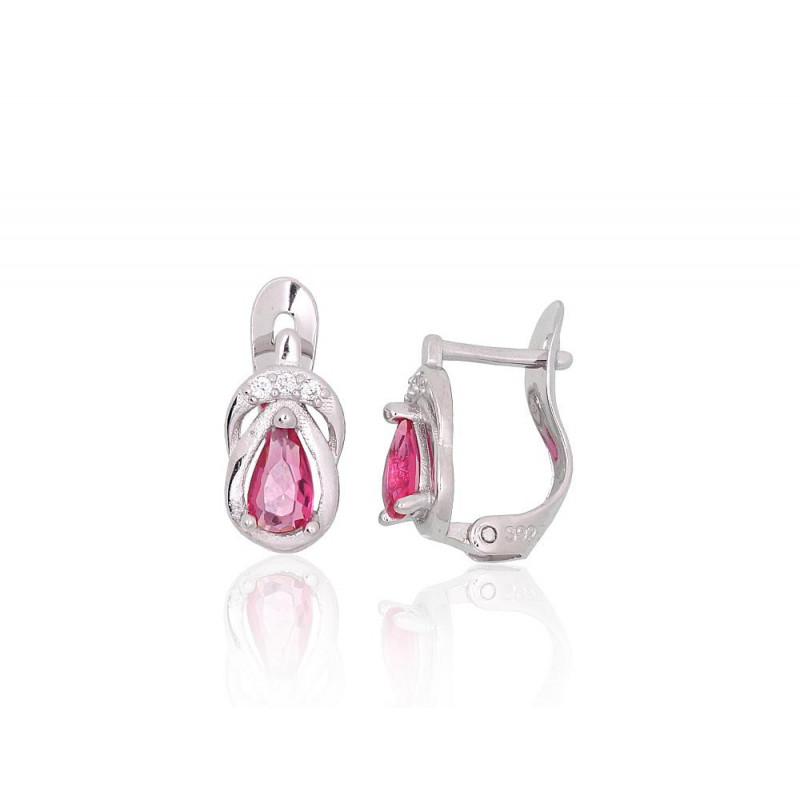 Silver earrings with 'english' lock 2201516(PRh-Gr)_CZ+CZ-RO, Silver 925°, Rhodium (Plating), Zirkons