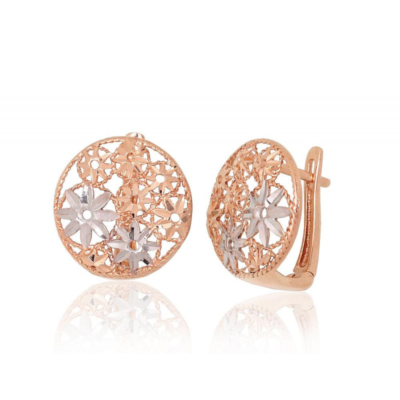 Gold earrings with 'english' lock 1201673(Au-R+PRh-W), Red Gold 585°, Rhodium (Plating)