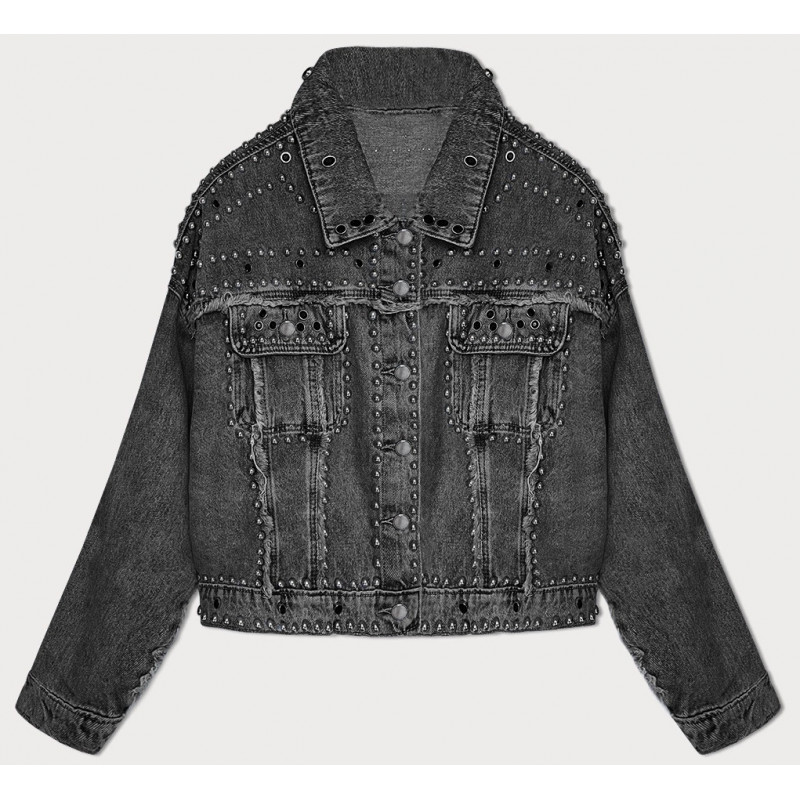 BLACK JEANS JACKET WITH COLLAR AND JEWELRY (L1815) striukė