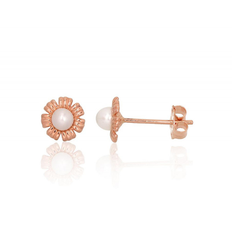 Gold classic studs earrings 1201690(Au-R)_PE, Red Gold 585°, Fresh-water Pearl