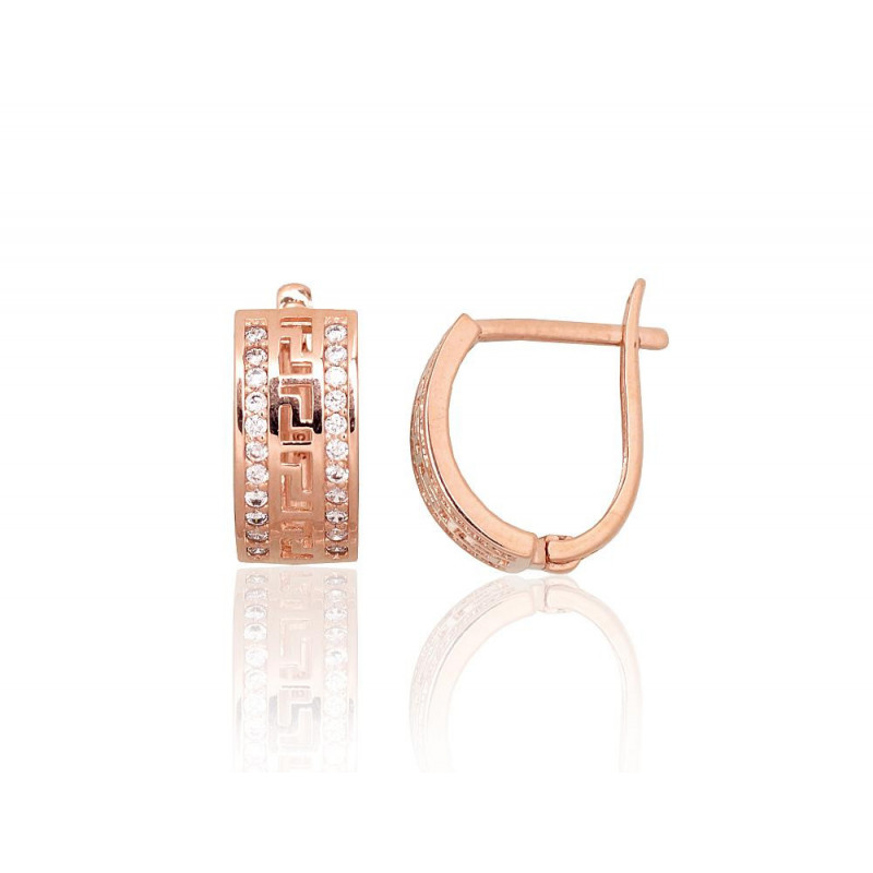 Gold earrings with 'english' lock 1201710(Au-R)_CZ, Red Gold 585°, Zirkons