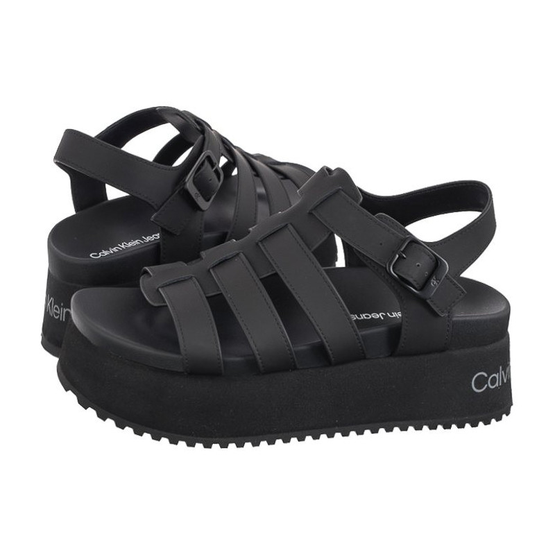 Calvin Klein Platform Buckle Rubber Mg Mtl Triple Black YW0YW01513 0GT (CK509-b) bateliai