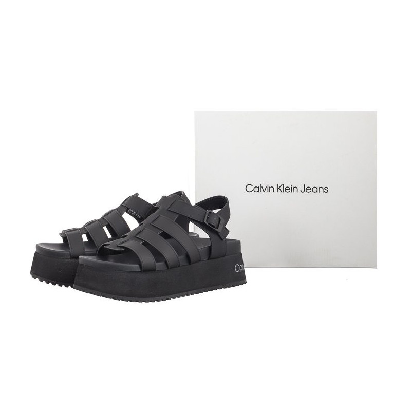 Calvin Klein Platform Buckle Rubber Mg Mtl Triple Black YW0YW01513 0GT (CK509-b) bateliai