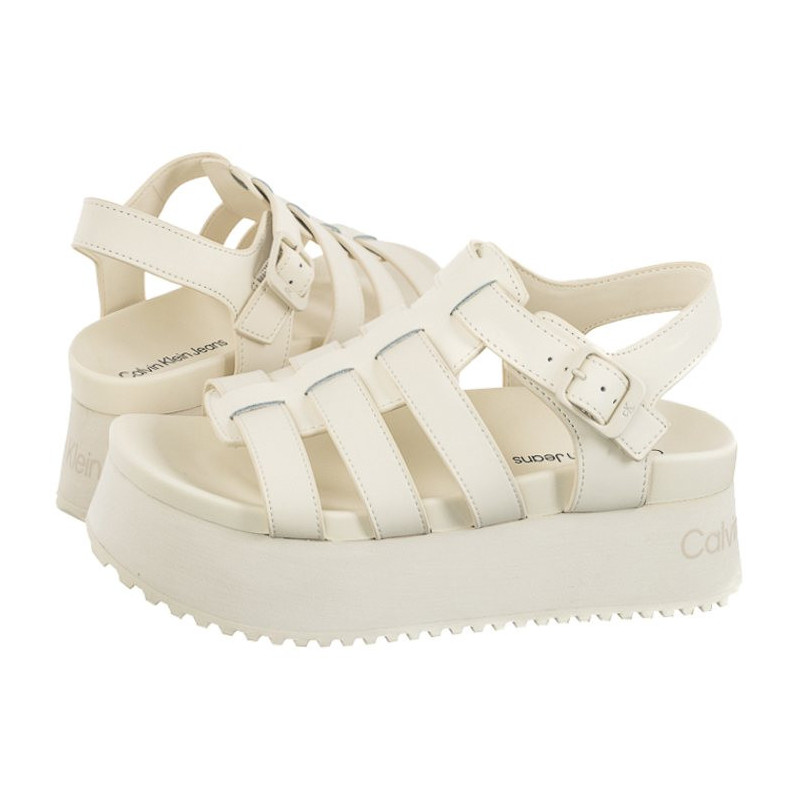 Calvin Klein Platform Buckle Rubber Mg Mtl Triple Creamy White YW0YW01513 YBI (CK509-a) bateliai