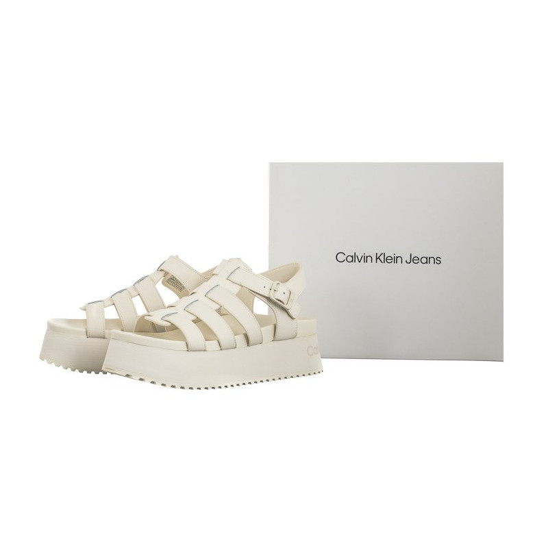 Calvin Klein Platform Buckle Rubber Mg Mtl Triple Creamy White YW0YW01513 YBI (CK509-a) bateliai