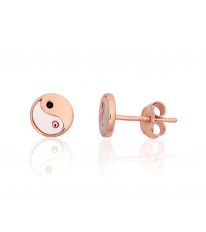 Silver stud earrings 2204159(PAu-R)_CZ-BK+PL, Silver 925°, red gold (Plating), Zirkons , Mother-of-pearl