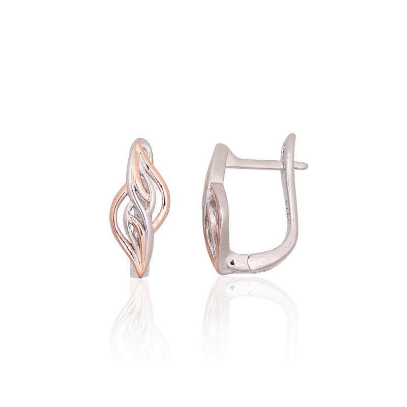 Silver earrings with 'english' lock 2204166(PRh-Gr+PAu-R), Silver 925°, red gold (Plating)/, Rhodium (Plating)