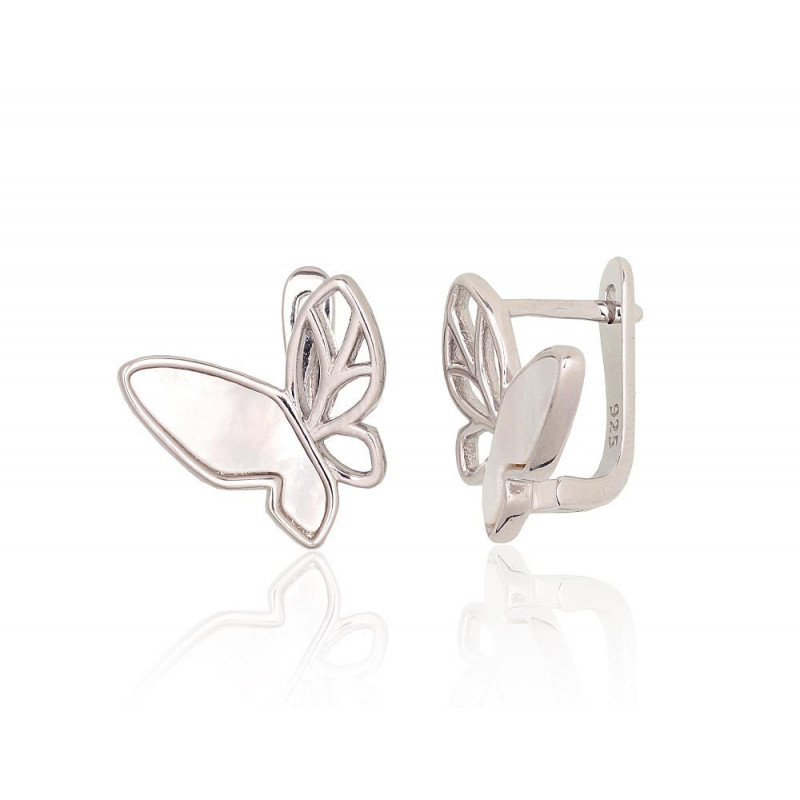 Silver earrings with 'english' lock 2204175(PRh-Gr)_PL, Silver 925°, Rhodium (Plating), Mother-of-pearl