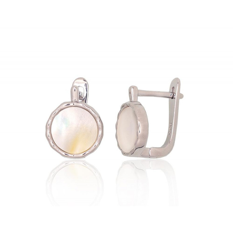 Silver earrings with 'english' lock 2204181(PRh-Gr)_PL, Silver 925°, Rhodium (Plating), Mother-of-pearl