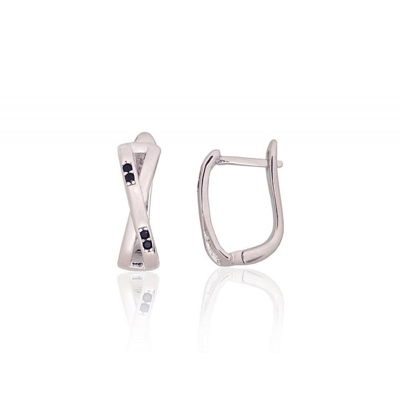 Silver earrings with 'english' lock 2204208(PRh-Gr)_CZ-BK, Silver 925°, Rhodium (Plating), Zirkons