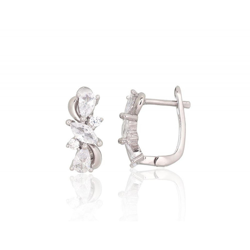 Silver earrings with 'english' lock 2204238(PRh-Gr)_CZ, Silver 925°, Rhodium (Plating), Zirkons