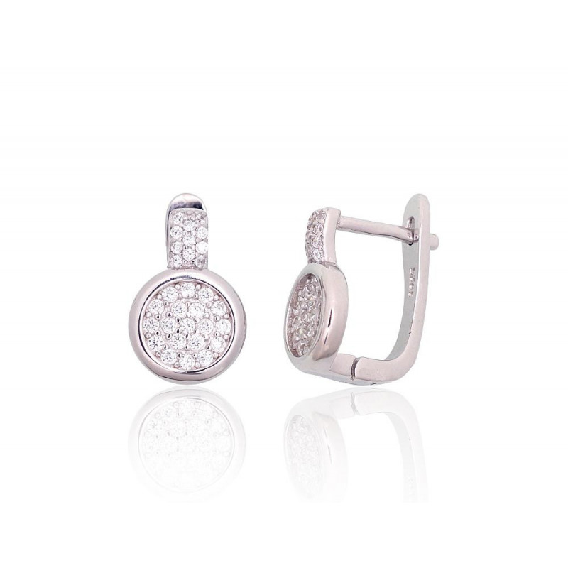 Silver earrings with 'english' lock 2204252(PRh-Gr)_CZ, Silver 925°, Rhodium (Plating), Zirkons