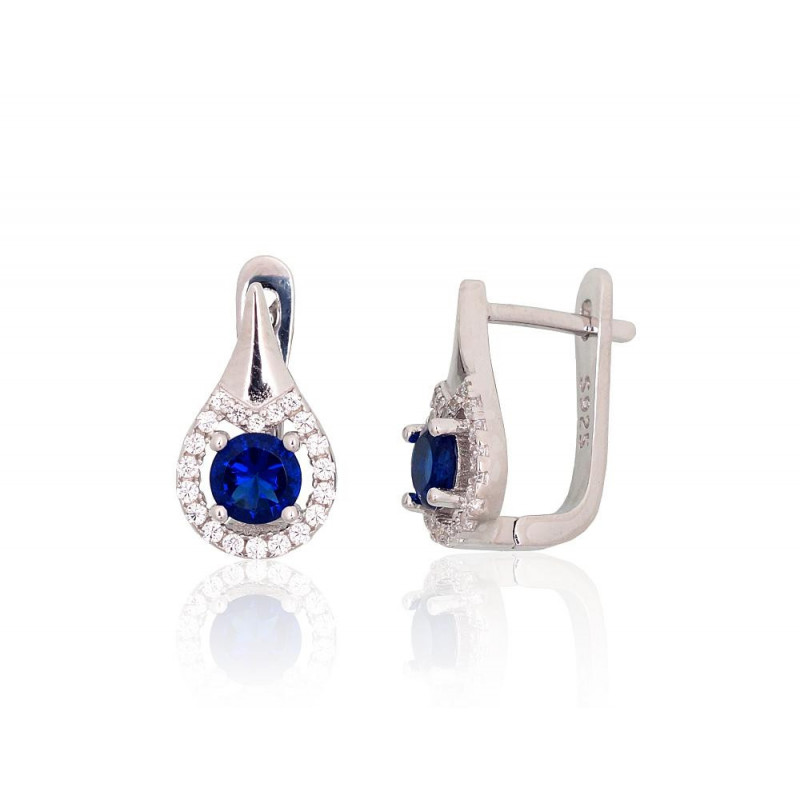 Silver earrings with 'english' lock 2204253(PRh-Gr)_CZ+CZ-B, Silver 925°, Rhodium (Plating), Zirkons