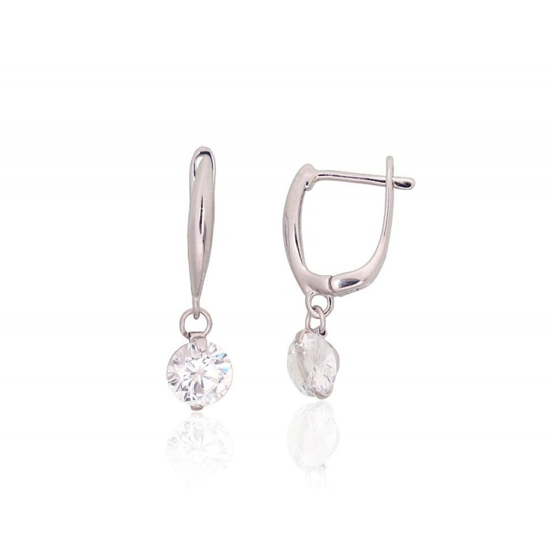 Silver earrings with 'english' lock 2204191(PRh-Gr)_CZ, Silver 925°, Rhodium (Plating), Zirkons