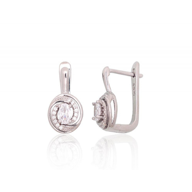 Silver earrings with 'english' lock 2204256(PRh-Gr)_CZ, Silver 925°, Rhodium (Plating), Zirkons