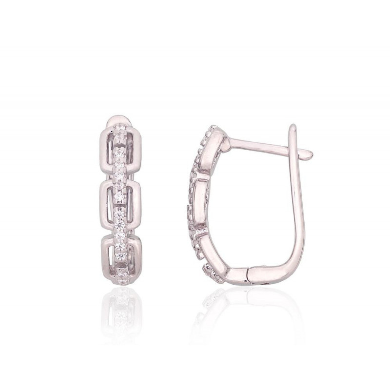 Silver earrings with 'english' lock 2204207(PRh-Gr)_CZ, Silver 925°, Rhodium (Plating), Zirkons