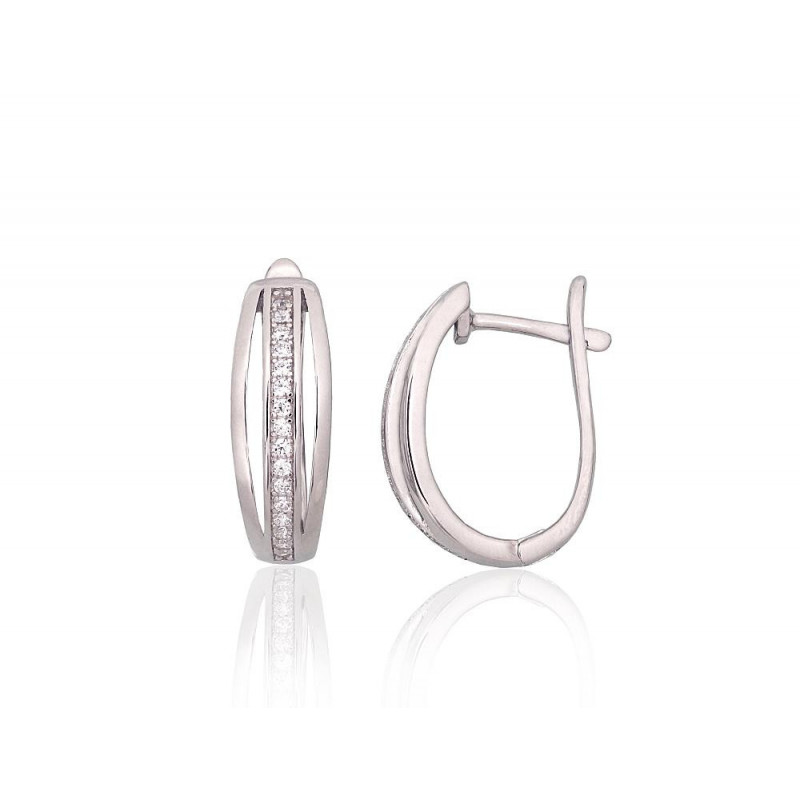 Silver earrings with 'english' lock 2204210(PRh-Gr)_CZ, Silver 925°, Rhodium (Plating), Zirkons