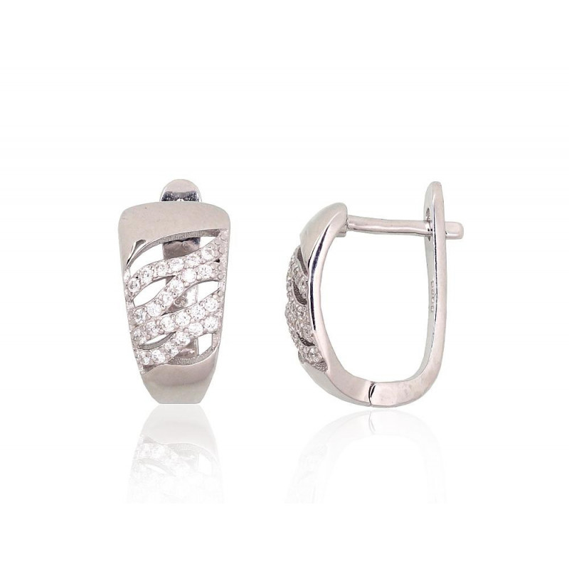 Silver earrings with 'english' lock 2204220(PRh-Gr)_CZ, Silver 925°, Rhodium (Plating), Zirkons