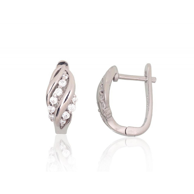 Silver earrings with 'english' lock 2204223(PRh-Gr)_CZ, Silver 925°, Rhodium (Plating), Zirkons