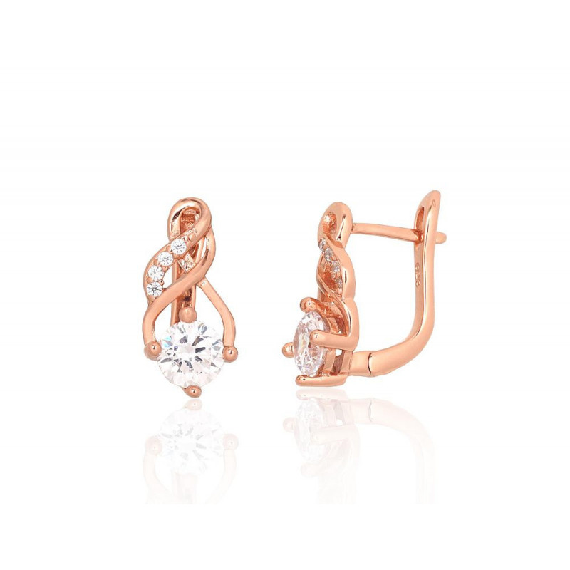 Silver earrings with 'english' lock 2204236(PAu-R)_CZ, Silver 925°, red gold (Plating), Zirkons