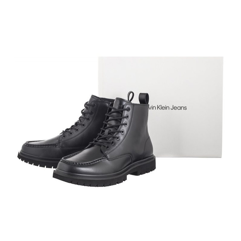 Calvin Klein Eva Boot Mid Laceup Unform Dress Triple Black YM0YM01073 0GJ (CK558-a) boots