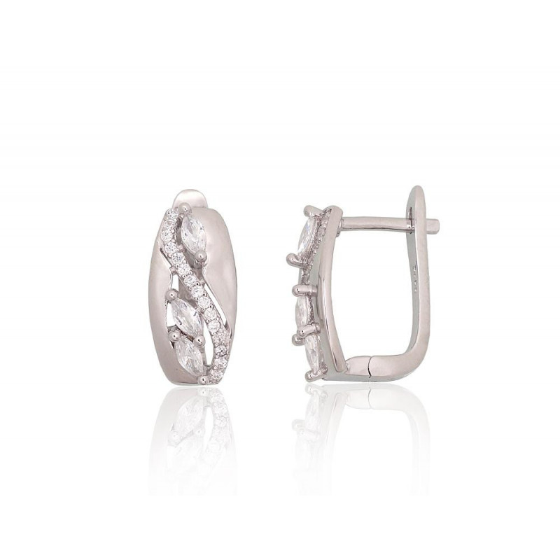 Silver earrings with 'english' lock 2204226(PRh-Gr)_CZ, Silver 925°, Rhodium (Plating), Zirkons