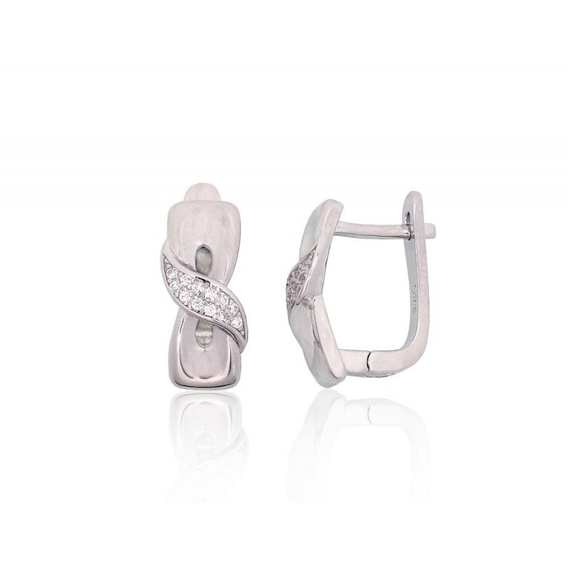 Silver earrings with 'english' lock 2204231(PRh-Gr)_CZ, Silver 925°, Rhodium (Plating), Zirkons