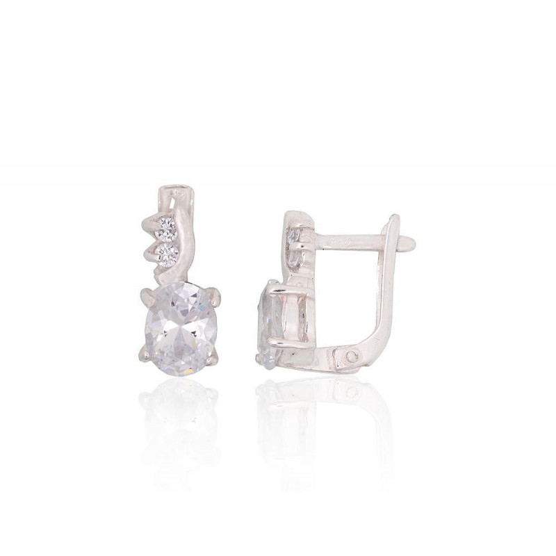 Silver earrings with 'english' lock 2203798_CZ, Silver 925°