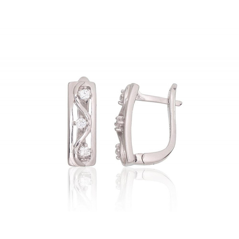 Silver earrings with 'english' lock 2204230(PRh-Gr)_CZ, Silver 925°, Rhodium (Plating), Zirkons